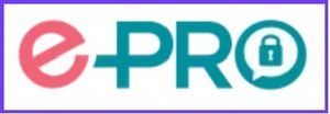 A blue and red e-pro logo with a purple border