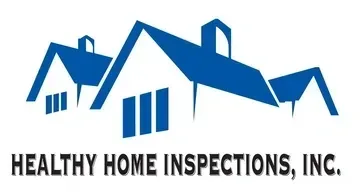 A blue logo for healthy home inspections inc.