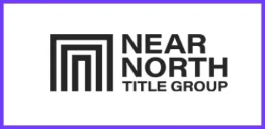 The logo for near north title group is black and white with a purple border.