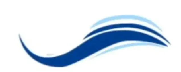 A blue and white wave on a white background.