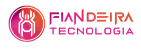 Logotipo da FIANDEIRA TECNOLOGIA em rosa e vermelho com um ícone abstrato circular sobre fundo branco.