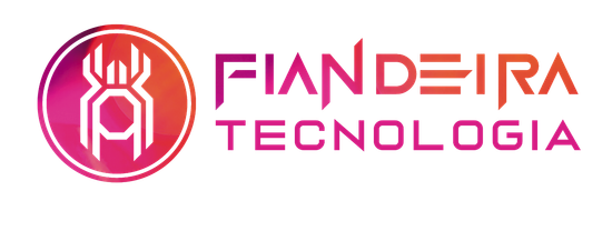Logotipo da FIANDEIRA TECNOLOGIA em rosa e vermelho com um ícone abstrato circular sobre fundo branco.
