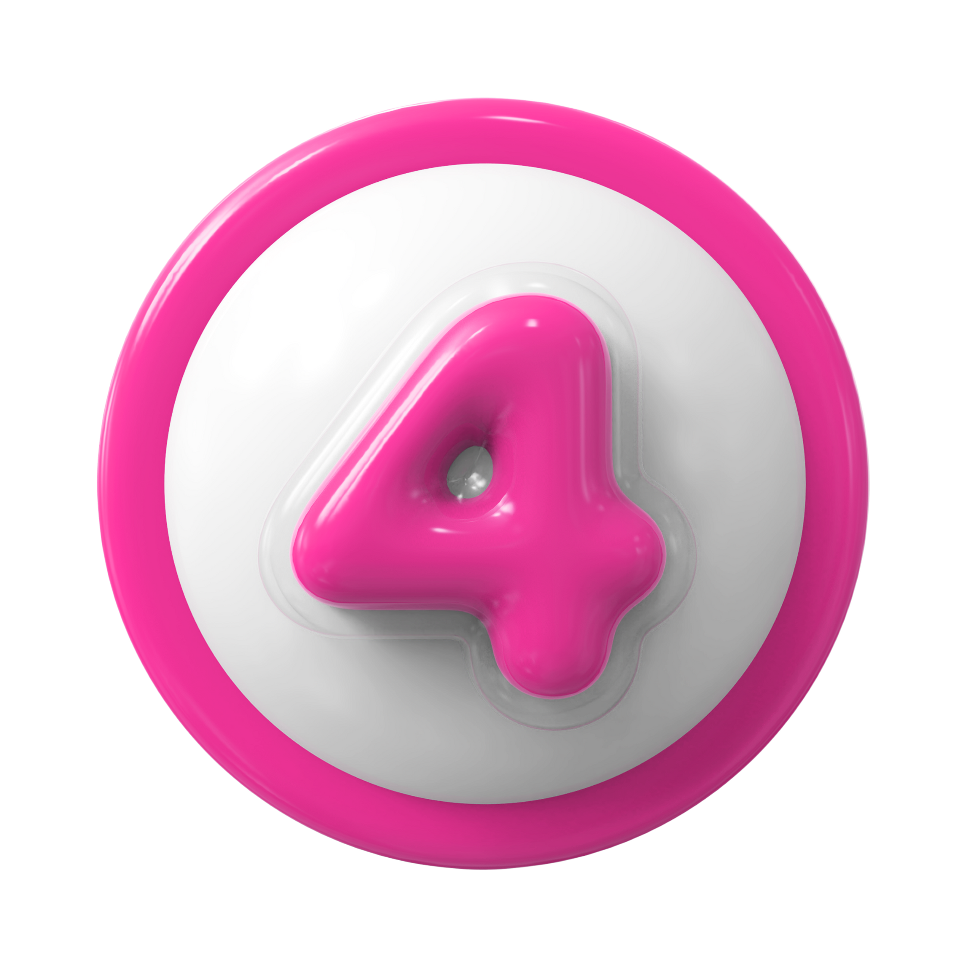 Número 4 rosa dentro de um círculo rosa sobre um fundo branco