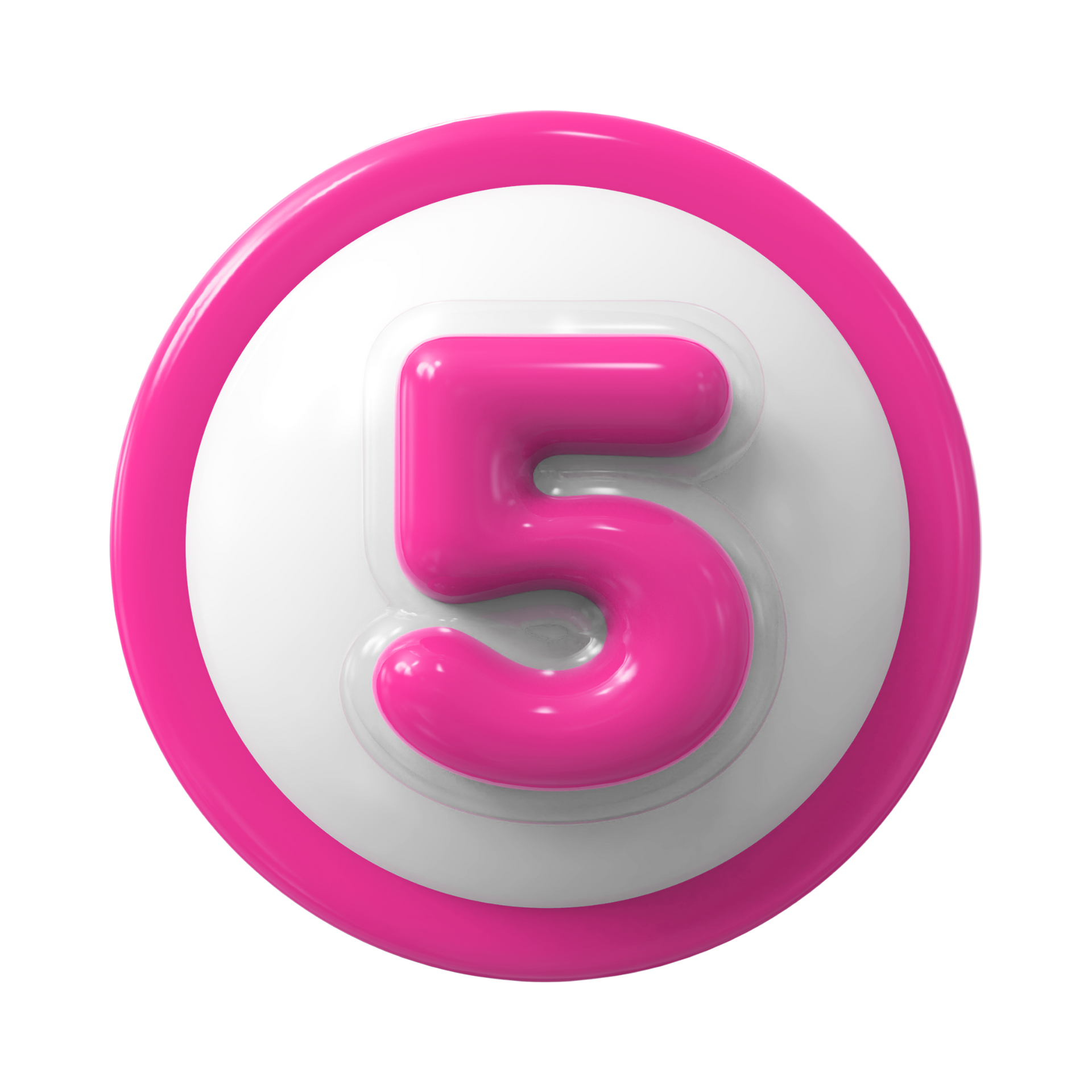 Número 5 rosa dentro de um círculo rosa sobre um fundo branco