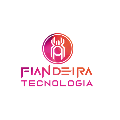 Logotipo da Fiandeira Tecnologia com ícone circular rosa-alaranjado e aranha estilizada acima do nome da empresa.