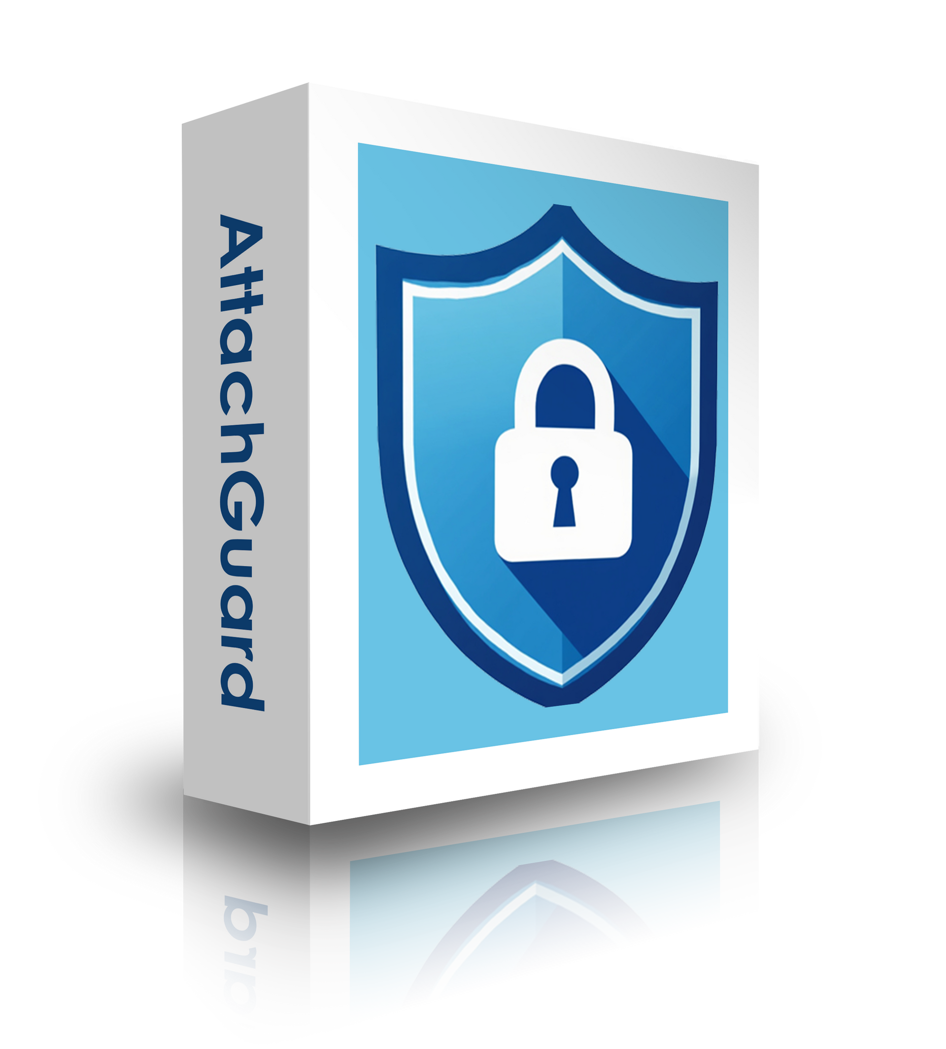 Caixa do software AttachGuard com ícone de escudo azul e cadeado