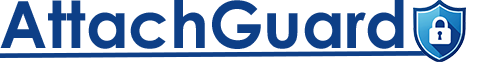 Logotipo da AttachGuard com texto azul e um ícone de escudo com um cadeado.