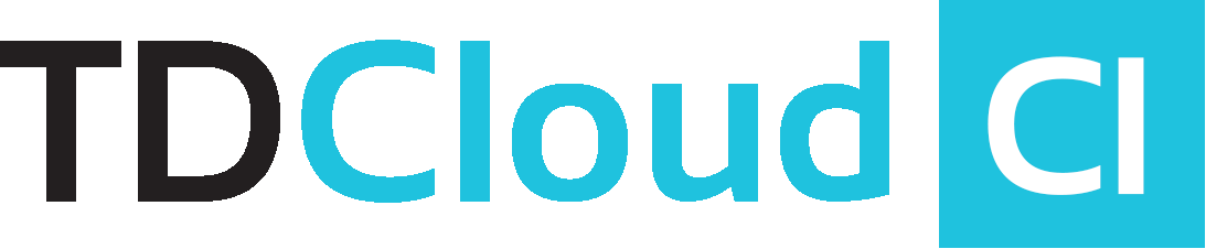 Logotipo da TDCloud CI em texto cinza escuro e azul