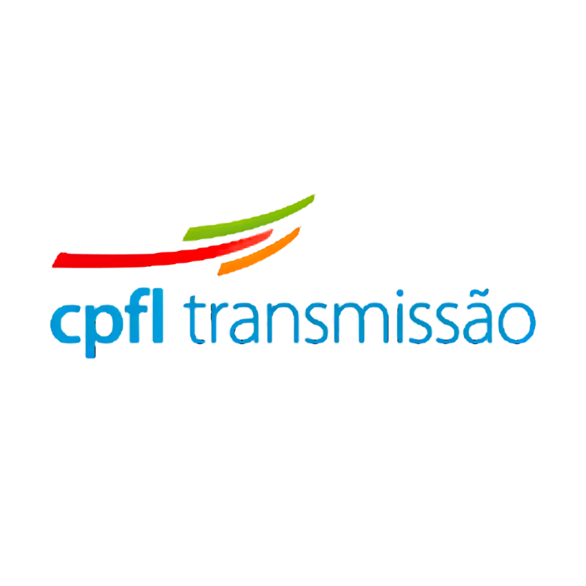 Logotipo da CPFL Transmissão em azul com faixas vermelhas, verdes e laranjas acima.