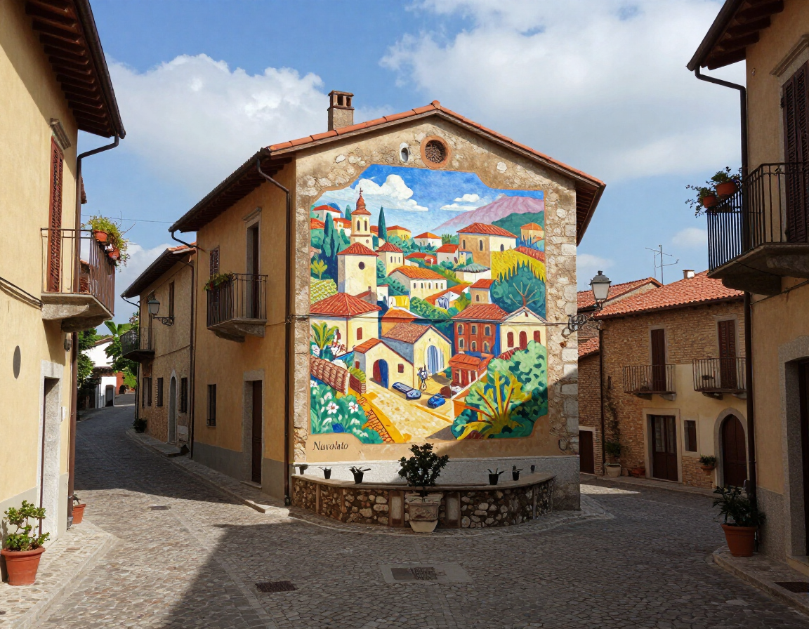 Veduta di strada con opera parietale