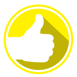 A yellow circle with a white hand giving a thumbs up