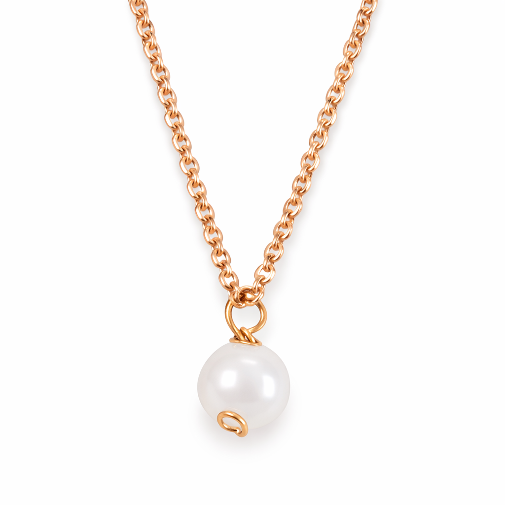 Goudkleurige rvs ketting met maansteen bedel, verstelbaar van 48 tot 54 cm, op witte achtergrond