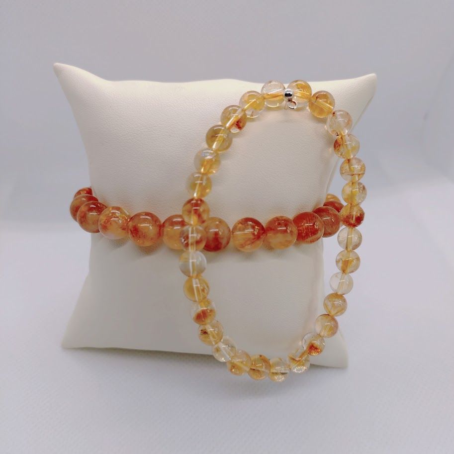Matching armbandenset (2 stuks) met citrienkralen, 8mm en 6mm, geregen op elastiek
