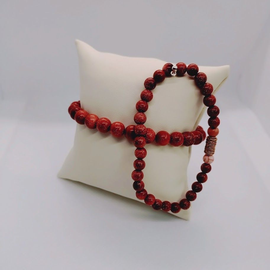 Matching armbandenset van goudsteenkralen (2 stuks), handgemaakt, op elastiek