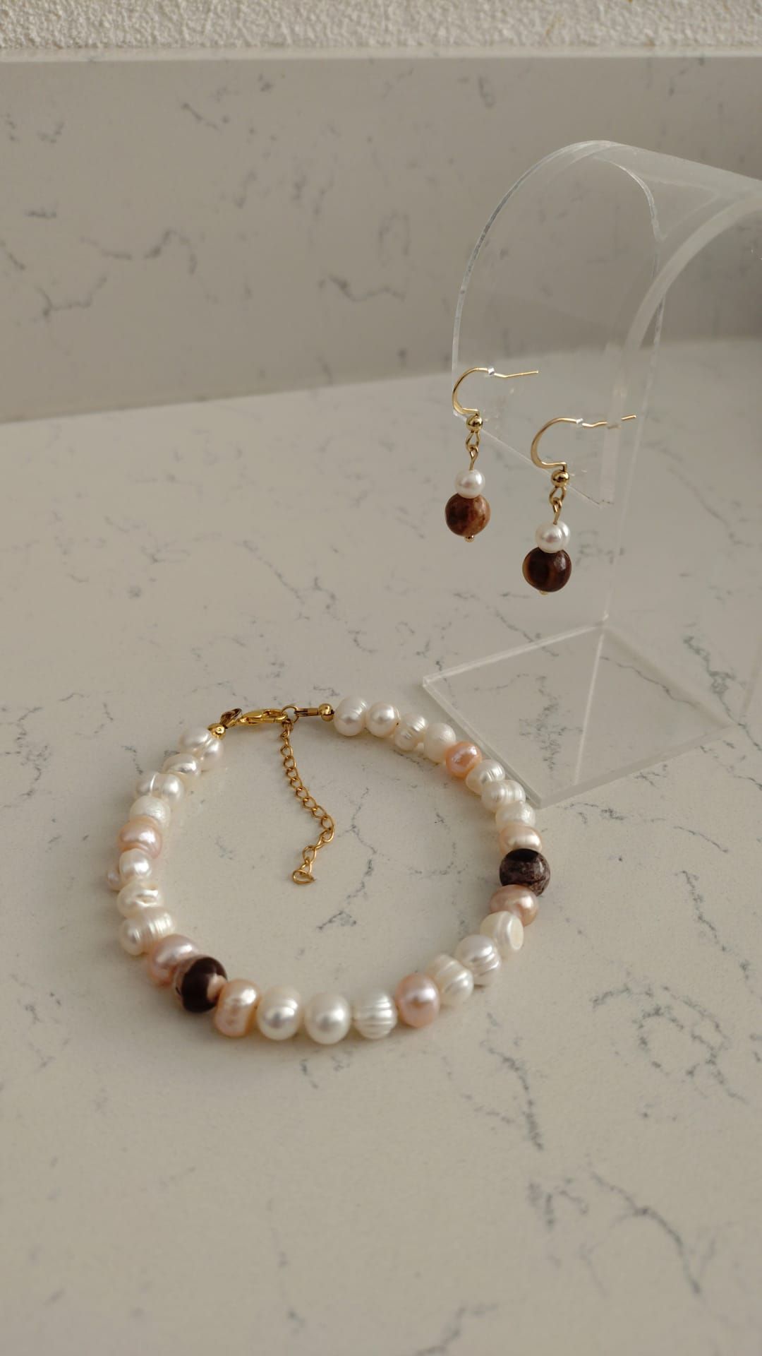 Custom armband/oorbellenset zoetwaterparels large&golden