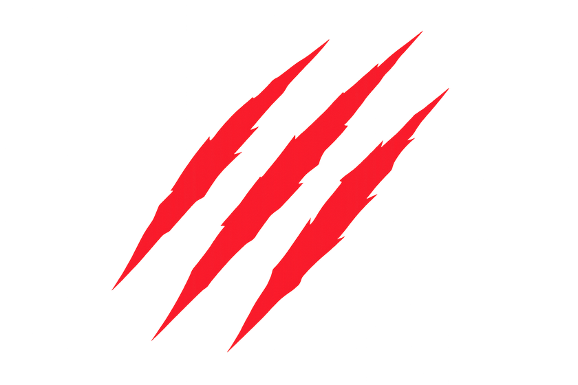 Red claw marks on white background.