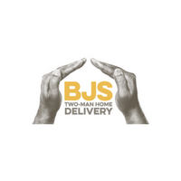 BJS Two-Man Home Delivery logo with two hands forming a roof shape over the text