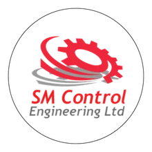 SM Control Engineering Ltd logo with red gear and swooshing lines on white background