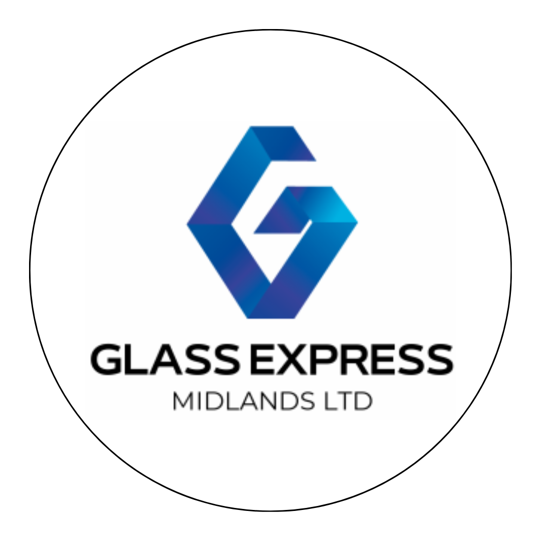 Glass Express Midlands Ltd logo with blue geometric G icon and black text on white background