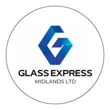 Glass Express Midlands Ltd logo with blue geometric G icon and black text on white background