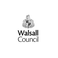 Walsall Council logo with black text and a crest above on a white background