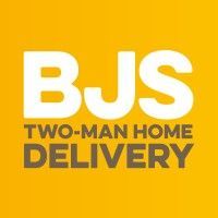 BJS logo with “Two-Man Home Delivery” in white and dark blue on a yellow background