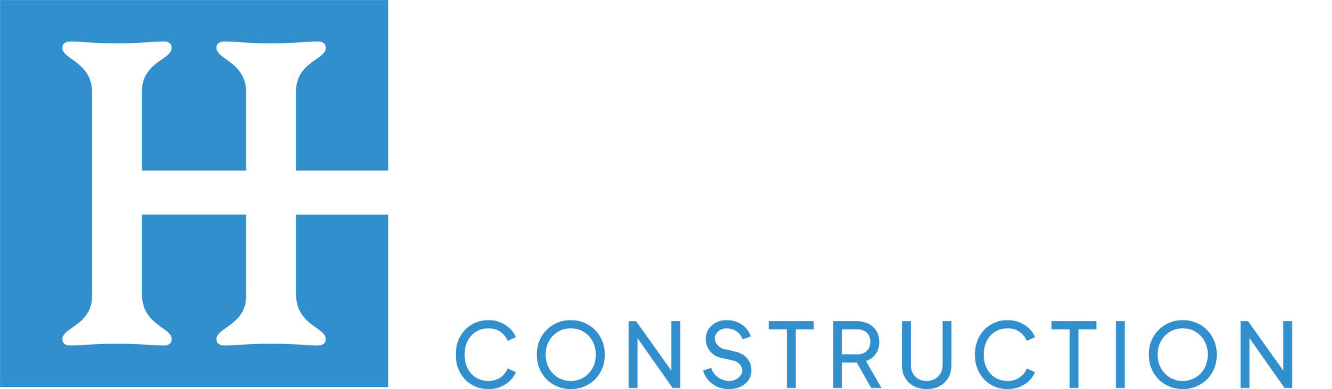 A blue and white logo for a construction company