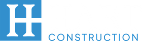 A blue and white logo for a construction company