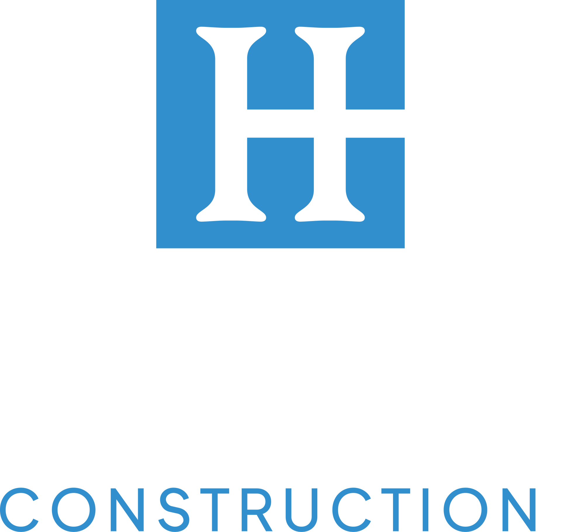 A blue and white logo for a construction company.