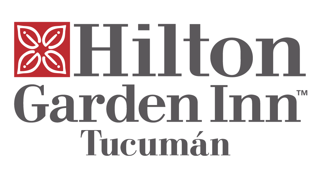 Logotipo de Hilton Garden Inn Tucumán en rojo y gris sobre fondo blanco.