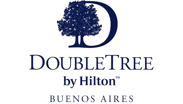 Logotipo de DoubleTree by Hilton Buenos Aires con un árbol azul marino y una media luna.