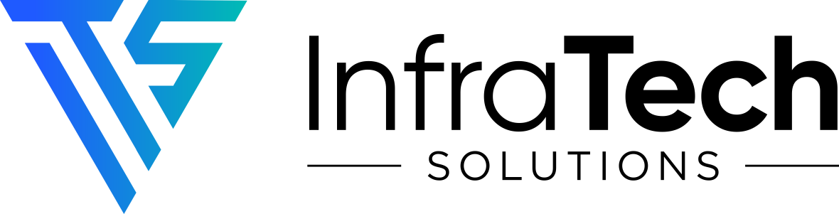 The logo for infratech solutions is a blue and white triangle.