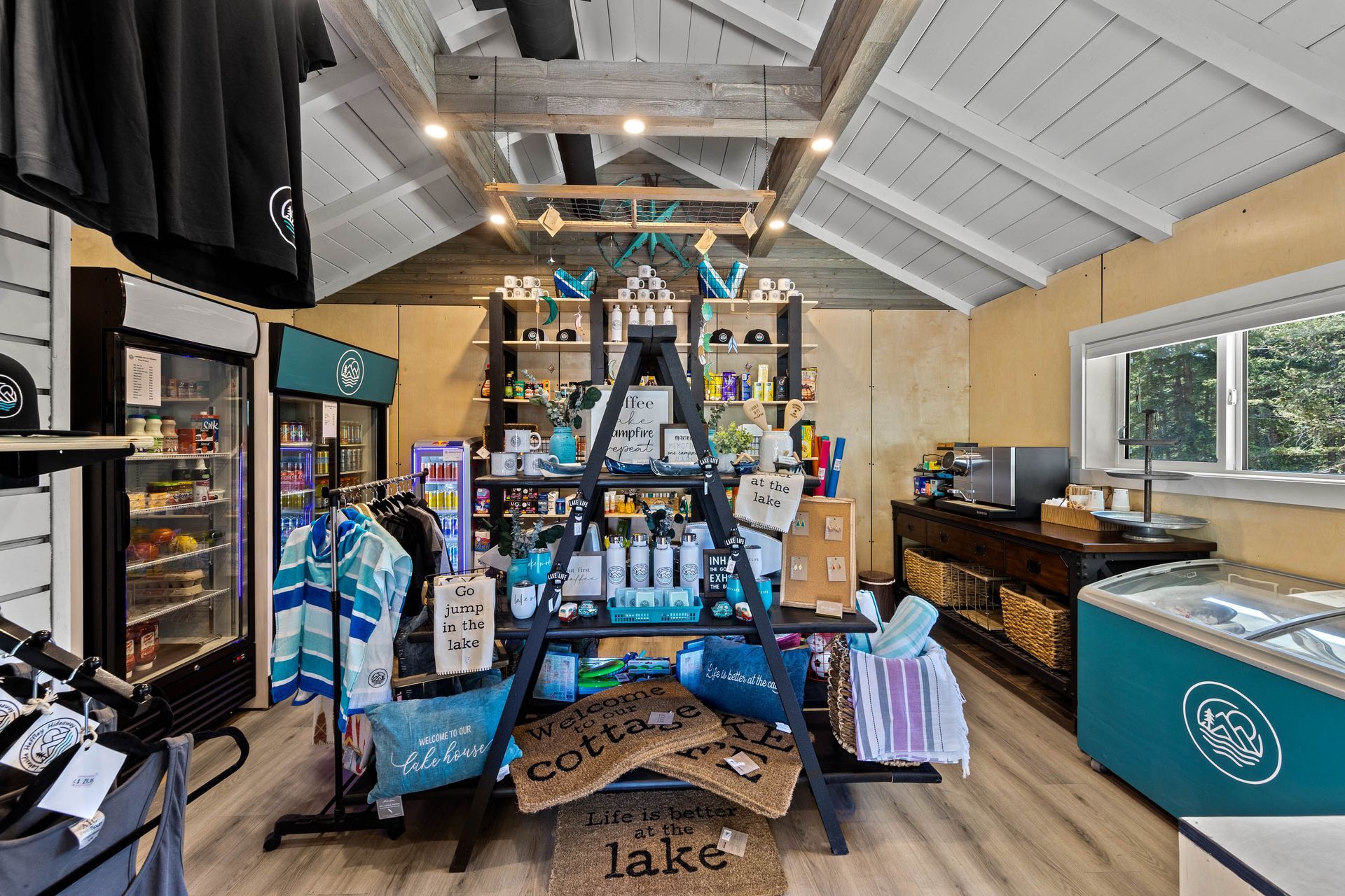 A store filled with lots of items and a table.