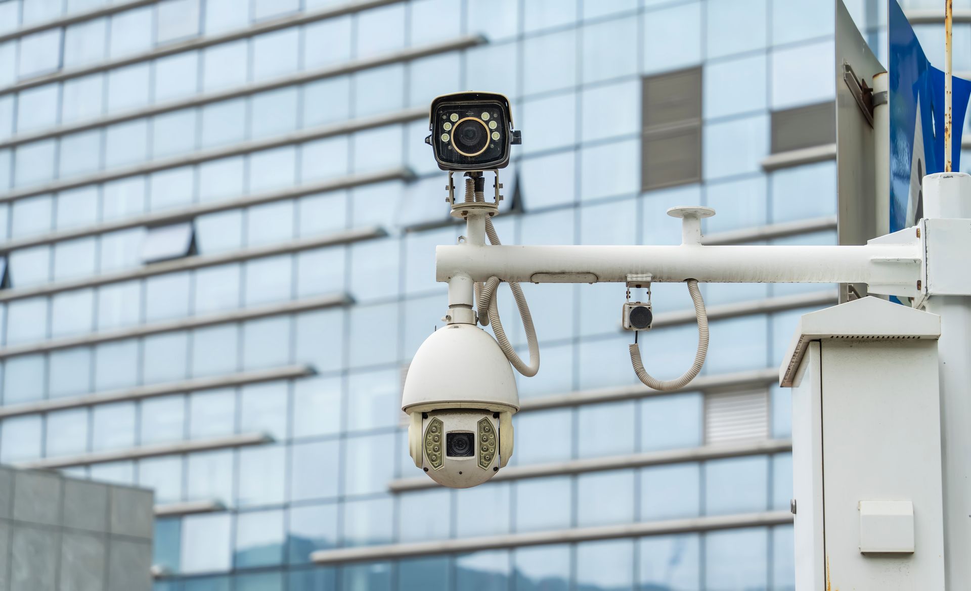 A CCTV surveillance camera. A CCTV surveillance camera.