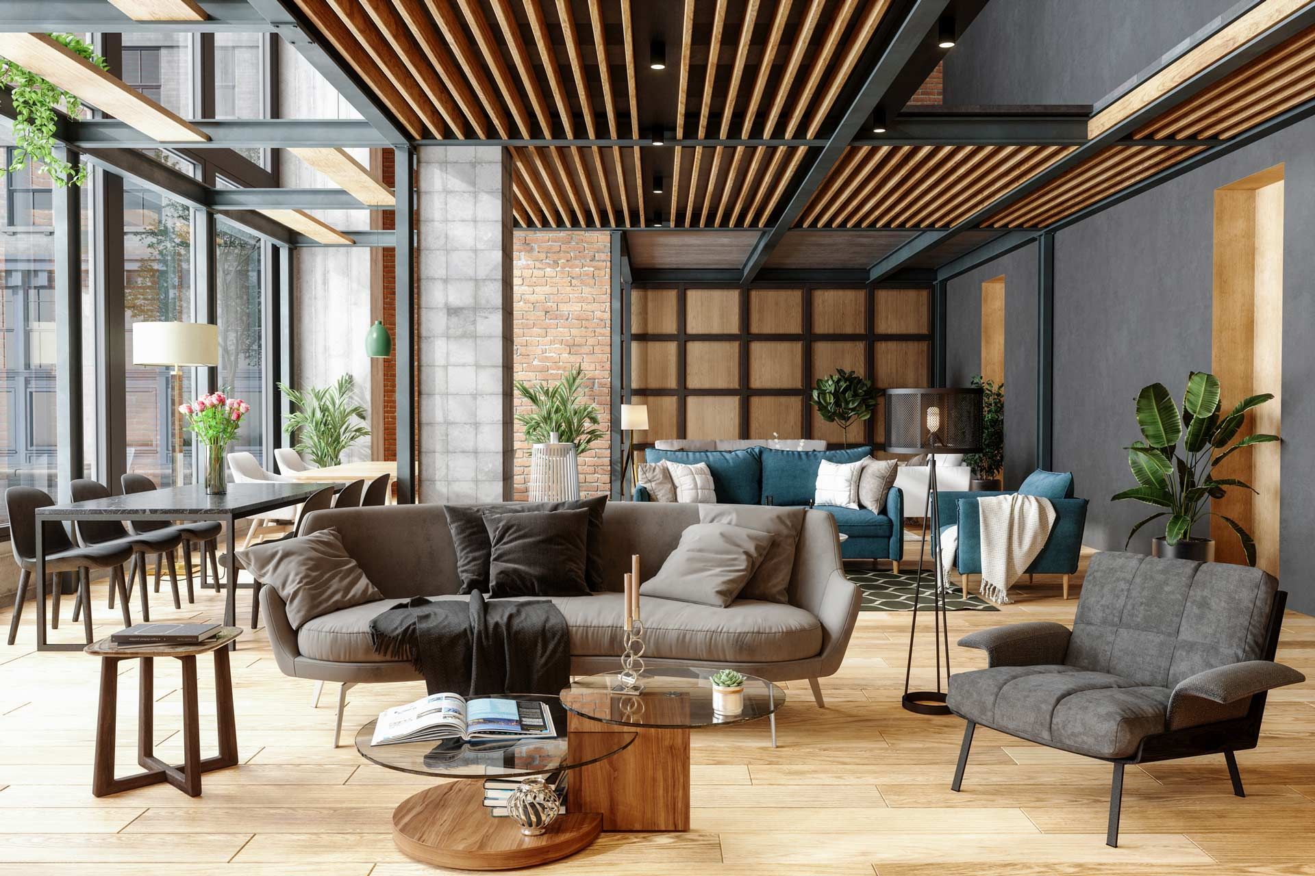 A living room filled with furniture and a couch