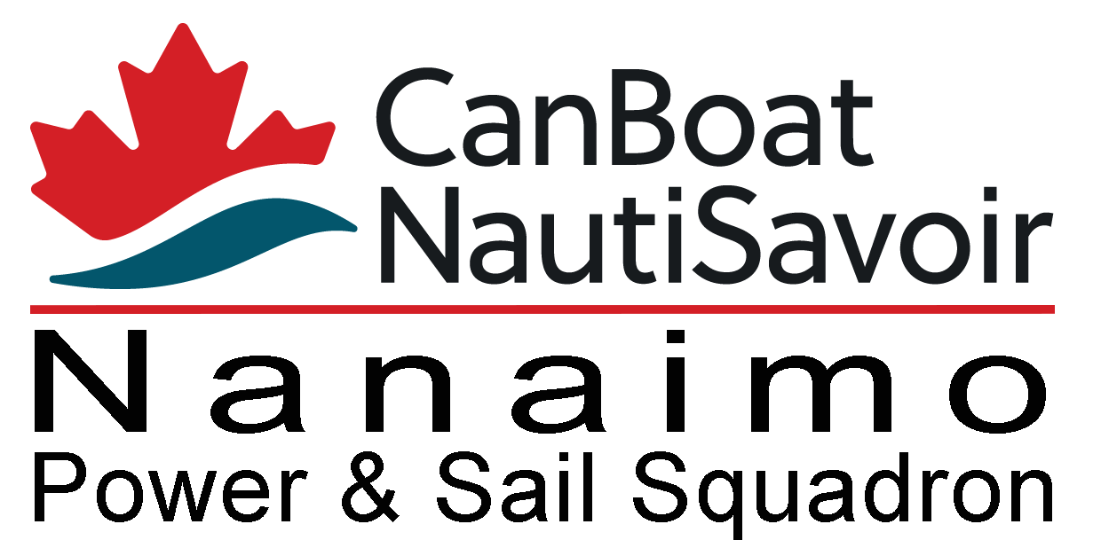 Logo of the Nanaimo Power & Sail Squadron with Canadian maple leaf and text: CanBoat, NautiSavoir, Nanaimo.