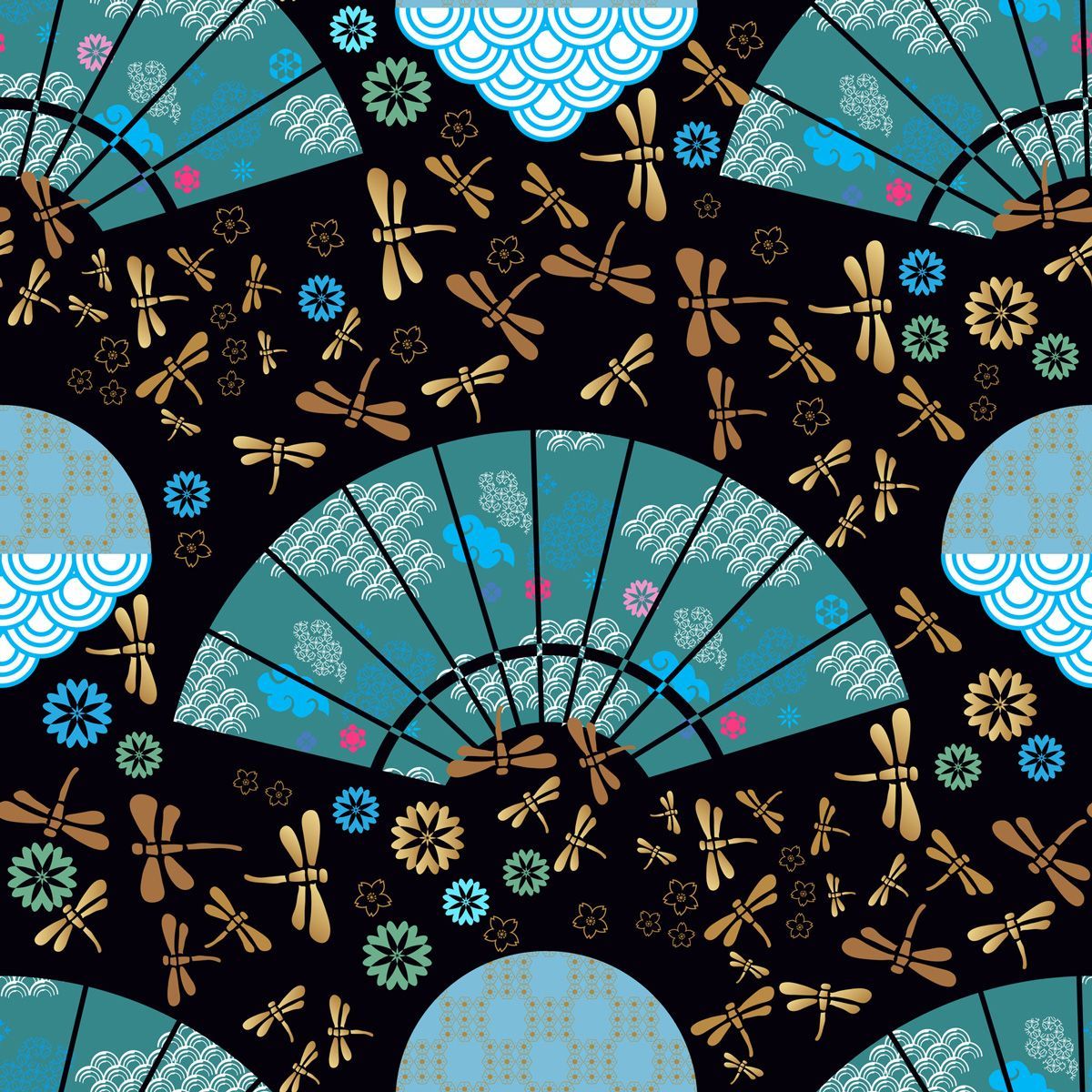 Seamless Pattern with Fans — Honolulu, HI — Kaimuki Dry Goods Ltd