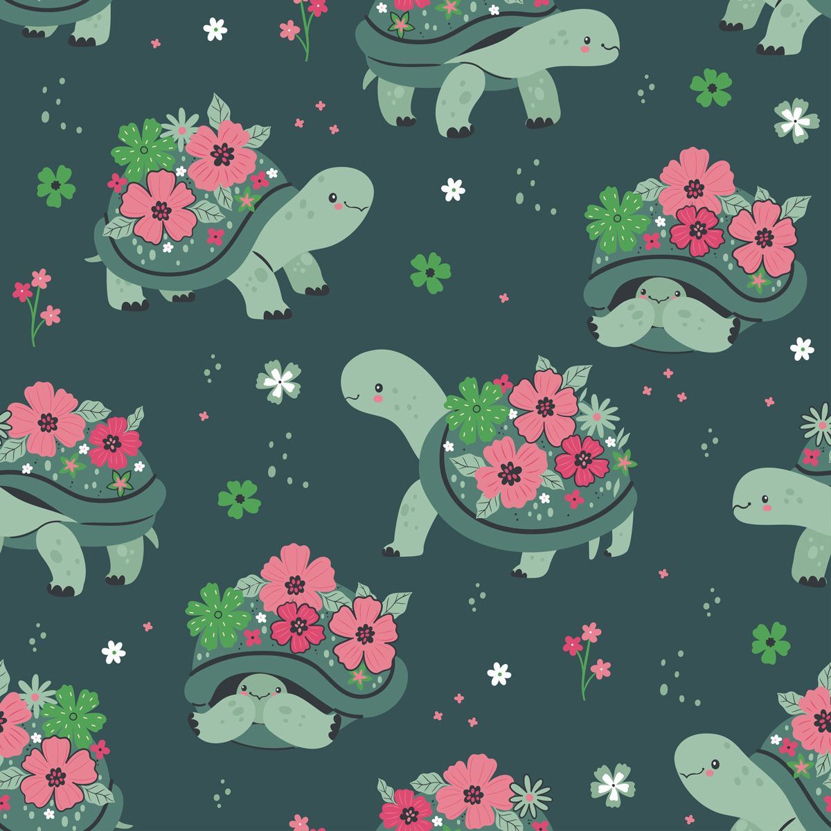 Seamless Pattern with Blooming Turtles — Honolulu, HI — Kaimuki Dry Goods Ltd