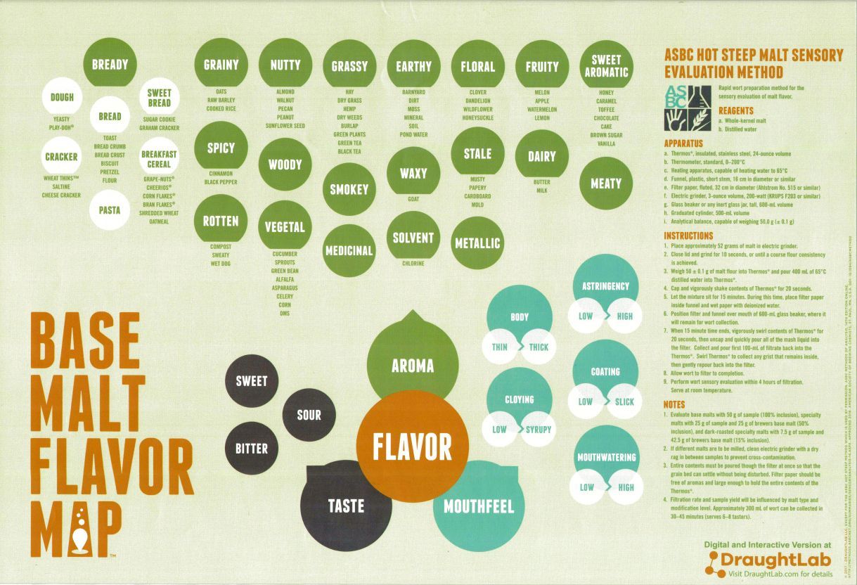 A base malt flavor map with many different flavors