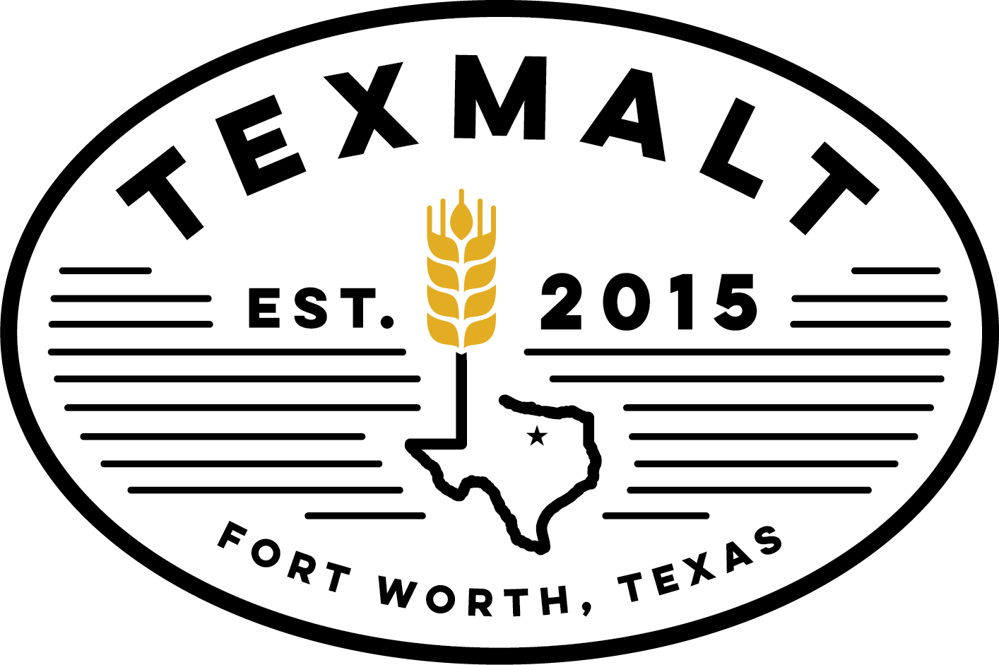A logo for texmalt fort worth texas with a wheat ear and texas map.