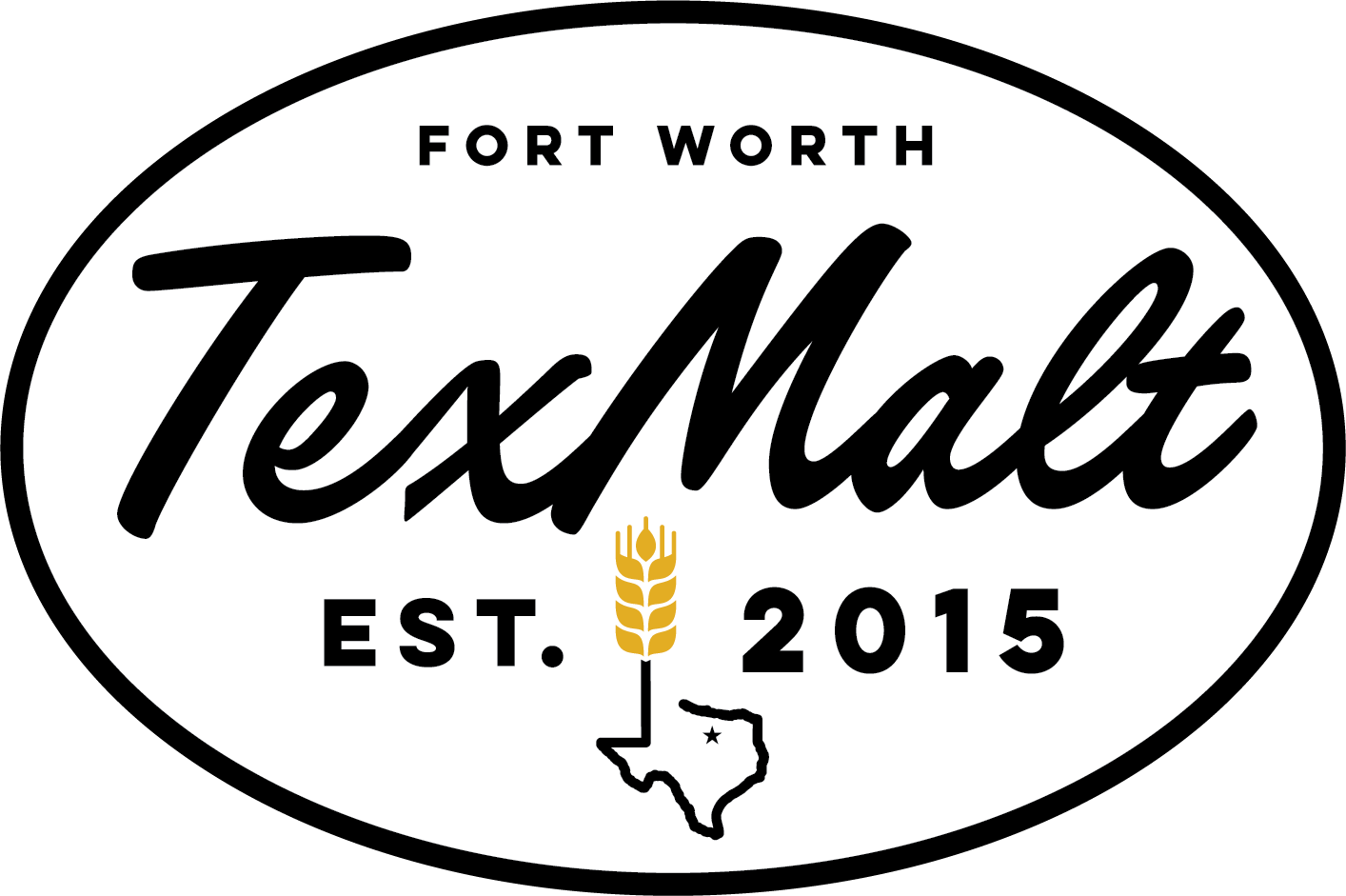 A black and white logo for fort worth tex malt est . 2015.