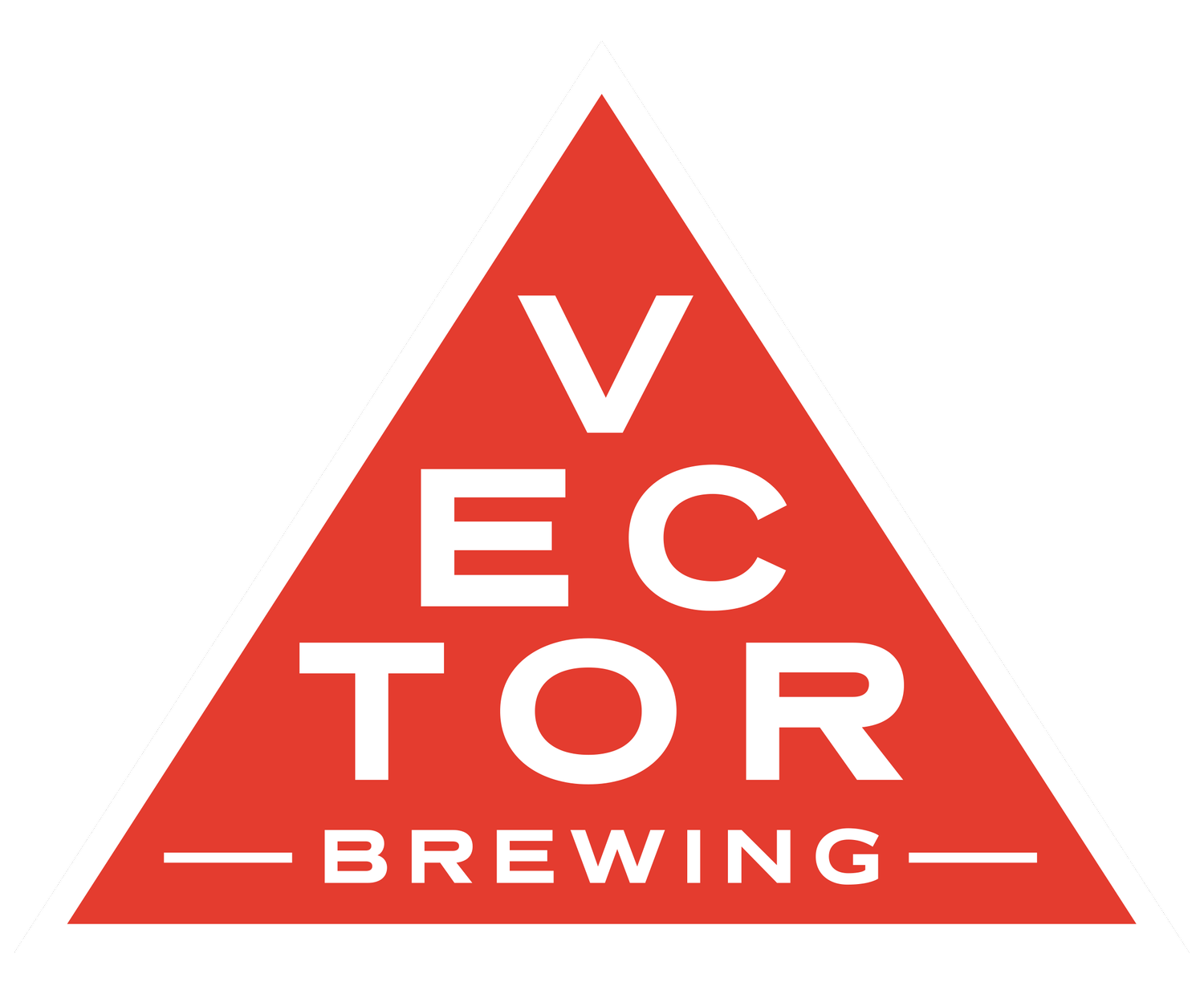 A red triangle with the words vector brewing on it