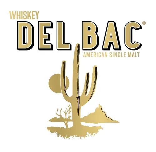 The logo for del bac american single malt whiskey with a cactus in the desert.