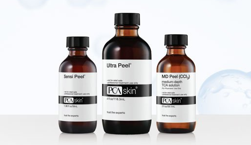 bottles of pca sensi, ultra and md peels