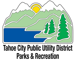Tahoe City Parks and Recreation logo with a green tree, mountains, blue lake, and text.