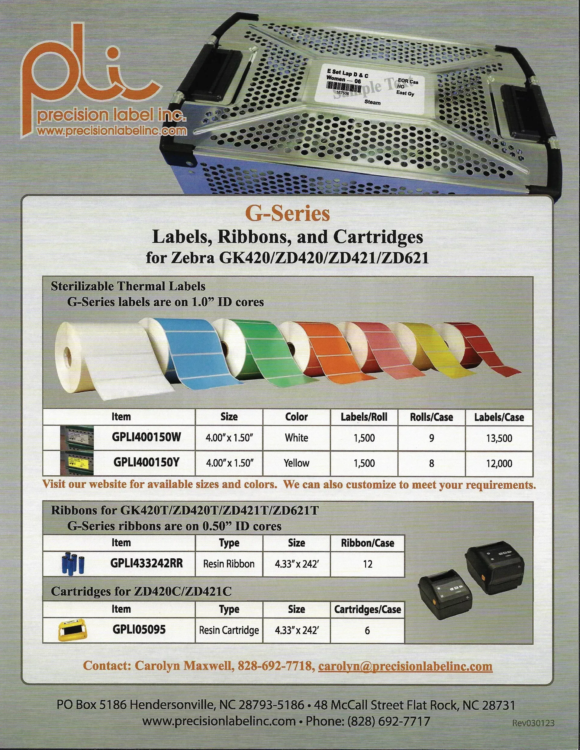 Printed product label for a D-SIM card reader and cartridges, with color swatches and specifications.