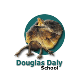Douglas Daly School logo with a lizard on a teal circle and teal text