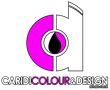 Logo CARIDICOLOUR & DESIGN con emblema circolare magenta e nero su sfondo bianco.