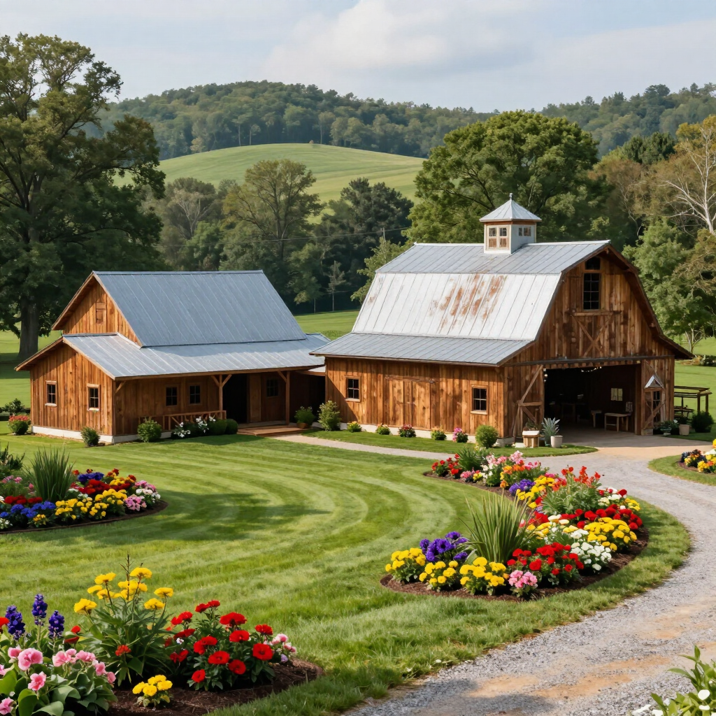 Landscaped areas near farm buildings at Thorneview