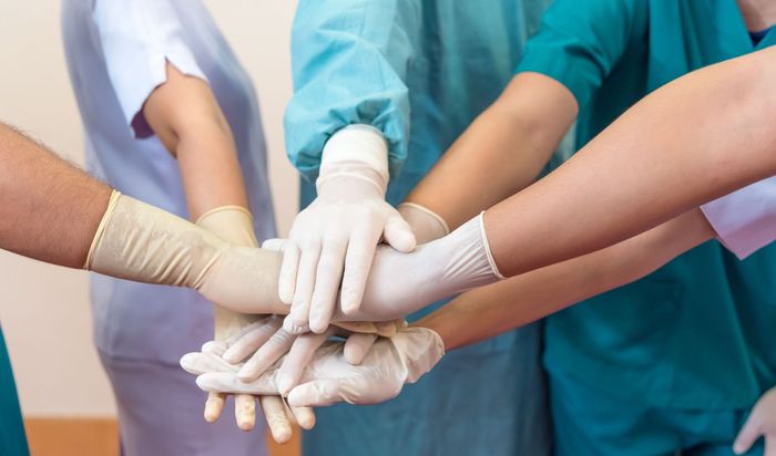 group diverse hands healthcare team doctor